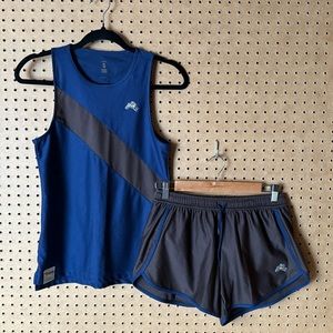 Tracksmith X J.Crew Blue Brown Van Cortlandt mesh running short, sz M